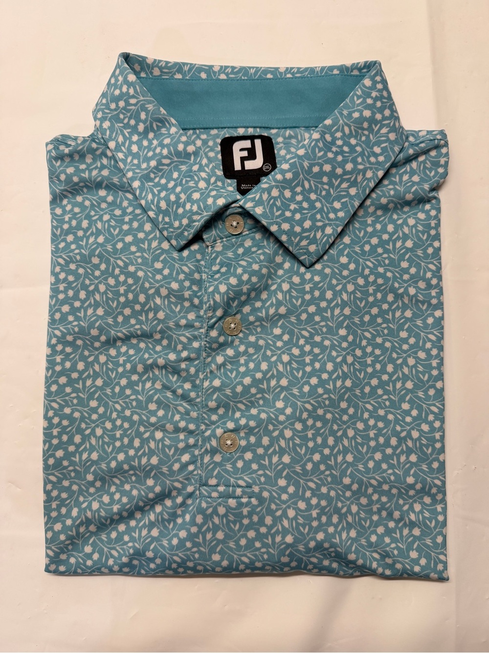 FootJoy Men's Teal Blue Floral-Print Golf Polo